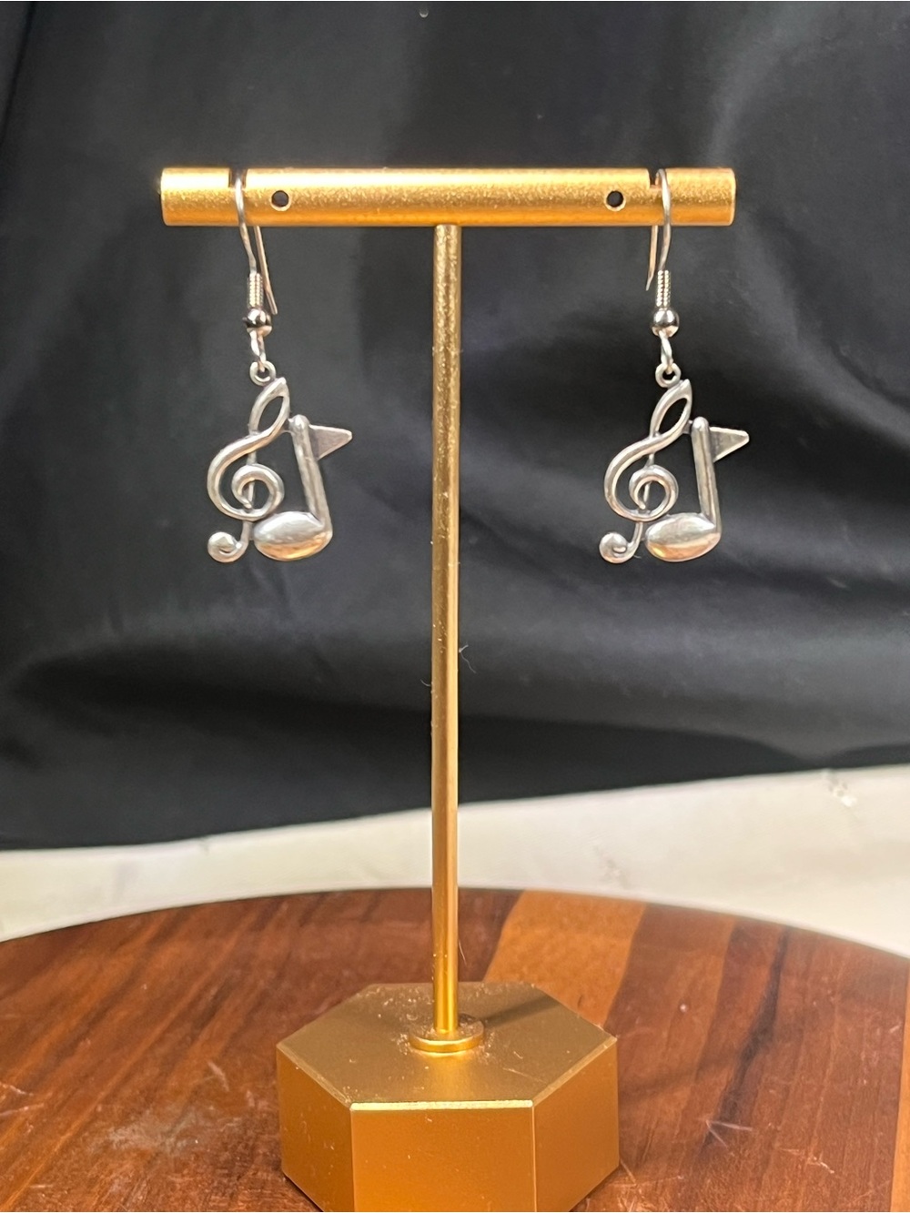 Vintage Silver Tone Musical Note Dangle Earrings-Treble Clef Music Lover Gift